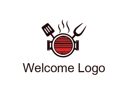cooking utensils behind grill with steam
