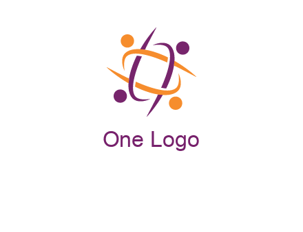 swooshes overlapping each other in circle with circles forming people icons
