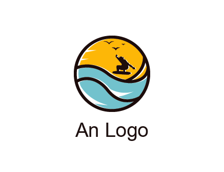 surfer surfing with birds in circle