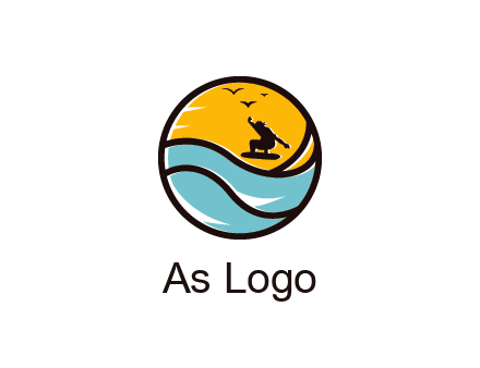 surfer surfing with birds in circle