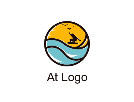 surfer surfing with birds in circle