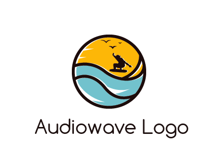 surfer surfing with birds in circle