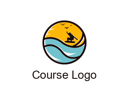 surfer surfing with birds in circle