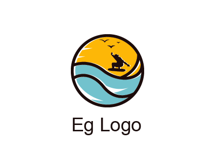 surfer surfing with birds in circle