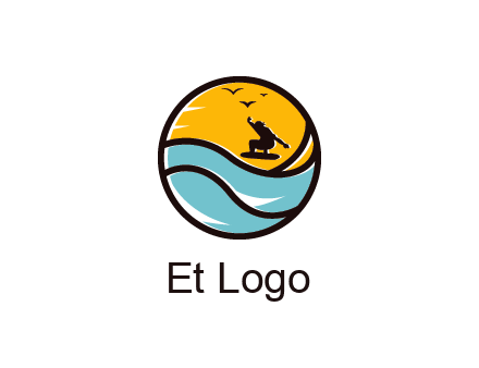 surfer surfing with birds in circle