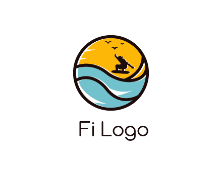 surfer surfing with birds in circle