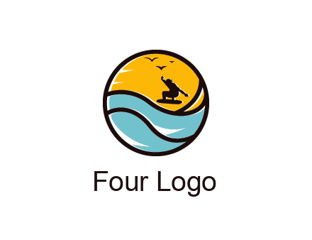 surfer surfing with birds in circle
