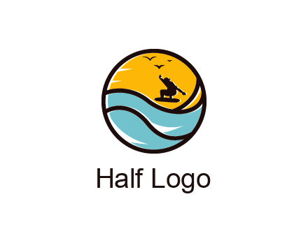 surfer surfing with birds in circle