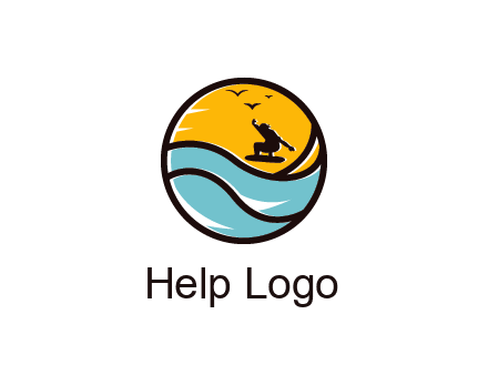surfer surfing with birds in circle