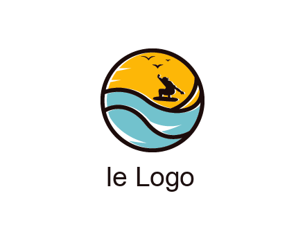 surfer surfing with birds in circle