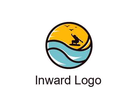 surfer surfing with birds in circle