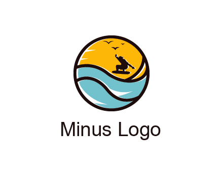 surfer surfing with birds in circle