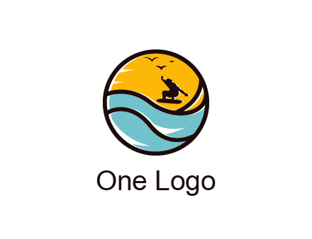 surfer surfing with birds in circle