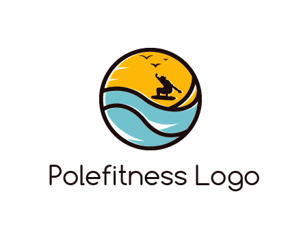 surfer surfing with birds in circle