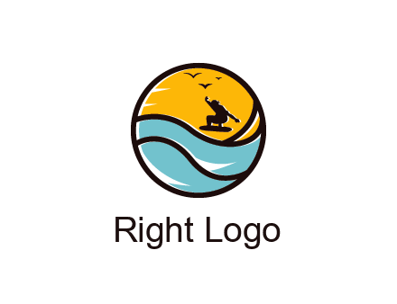 surfer surfing with birds in circle