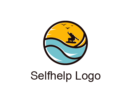 surfer surfing with birds in circle