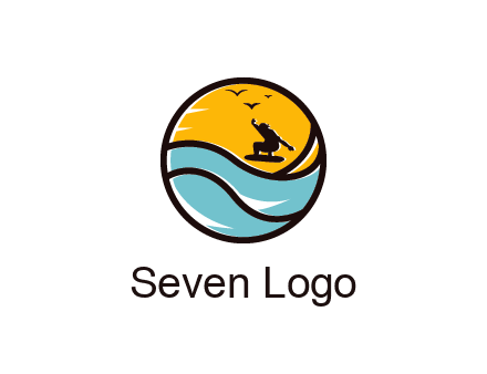 surfer surfing with birds in circle