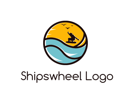 surfer surfing with birds in circle