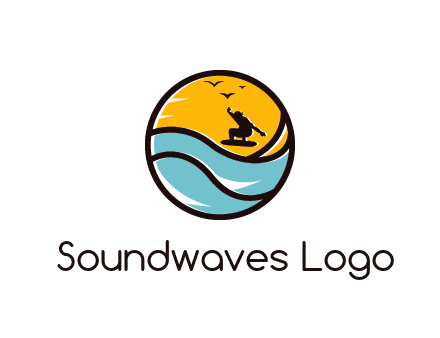 surfer surfing with birds in circle