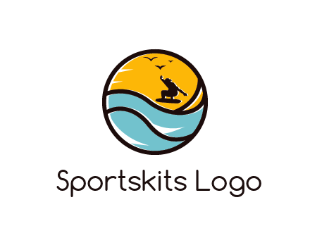 surfer surfing with birds in circle