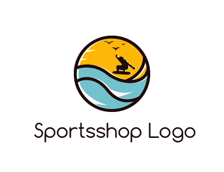 surfer surfing with birds in circle