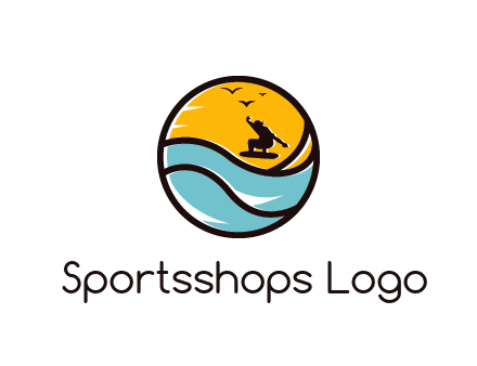 surfer surfing with birds in circle