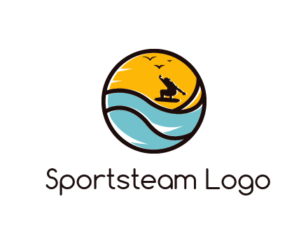 surfer surfing with birds in circle
