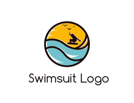 surfer surfing with birds in circle