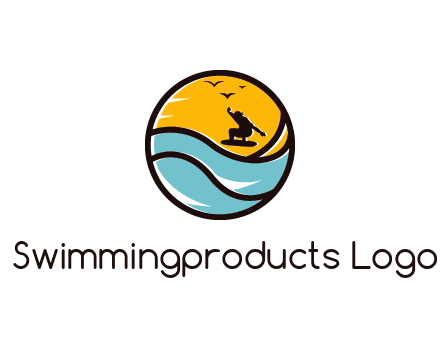 surfer surfing with birds in circle