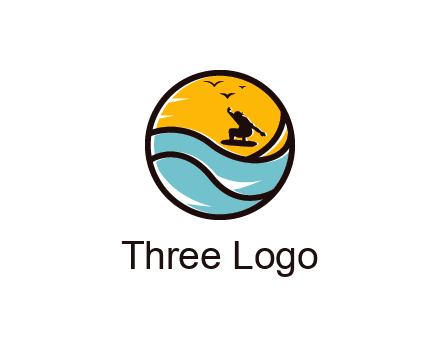 surfer surfing with birds in circle