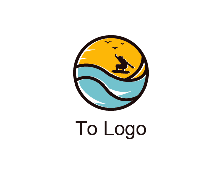 surfer surfing with birds in circle