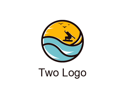 surfer surfing with birds in circle