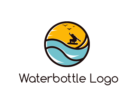surfer surfing with birds in circle