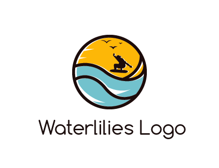 surfer surfing with birds in circle