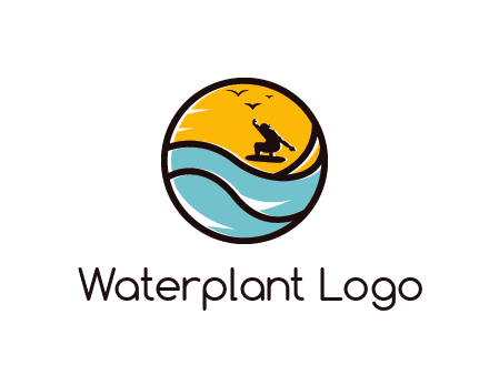 surfer surfing with birds in circle