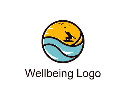 surfer surfing with birds in circle