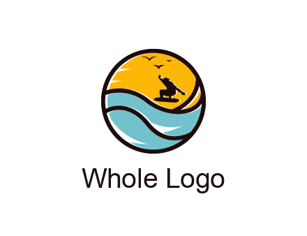 surfer surfing with birds in circle