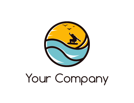 surfer surfing with birds in circle