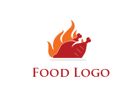 flames behind BBQ chicken