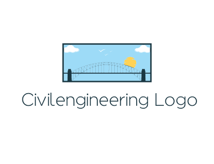 tied arch bridge with sun and clouds in rectangle frame