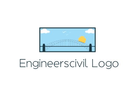 tied arch bridge with sun and clouds in rectangle frame