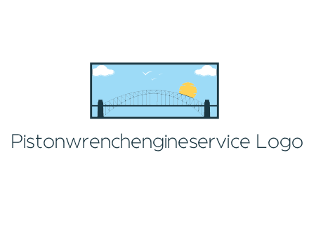 tied arch bridge with sun and clouds in rectangle frame