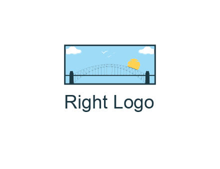 tied arch bridge with sun and clouds in rectangle frame