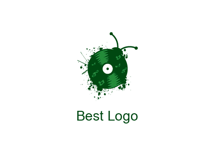vinyl record with musical notes forming bug