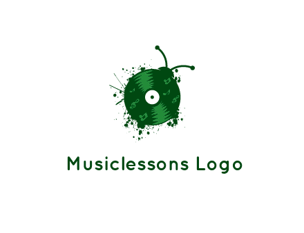 vinyl record with musical notes forming bug