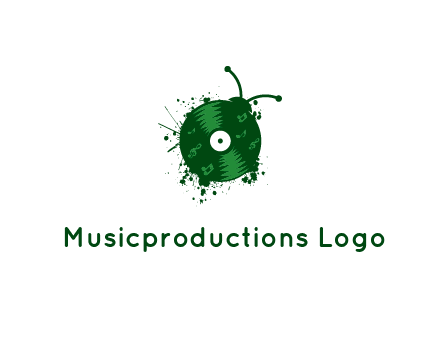 vinyl record with musical notes forming bug