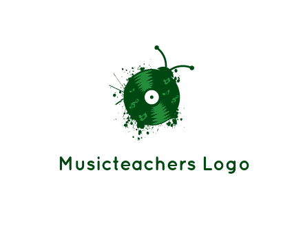 vinyl record with musical notes forming bug