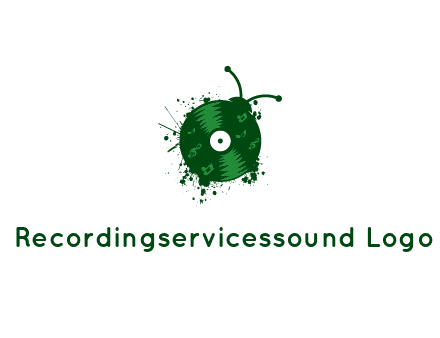 vinyl record with musical notes forming bug