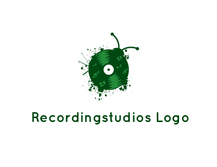 vinyl record with musical notes forming bug