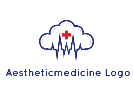 line art cloud with heart beat line and first aid sign